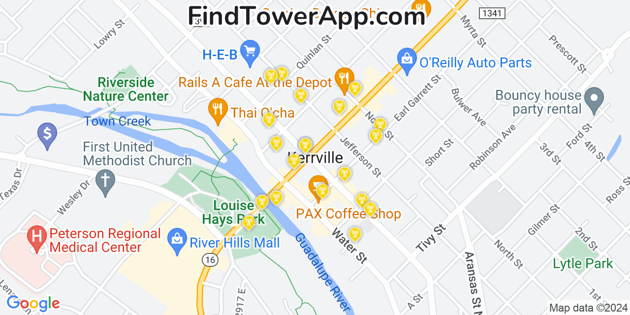 AT&T 4G/5G cell tower coverage map Kerrville, Texas