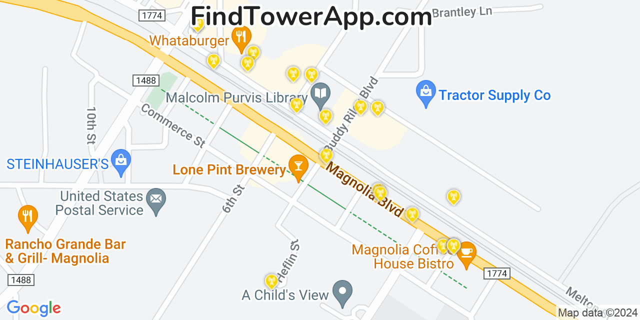 Magnolia AT&T Cell Towers, Texas - FindTower App
